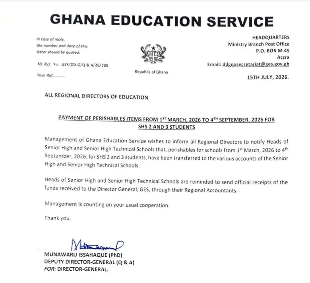 GES Releases Funds for Perishable Food Items for SHS 2 and SHS 3 Students
